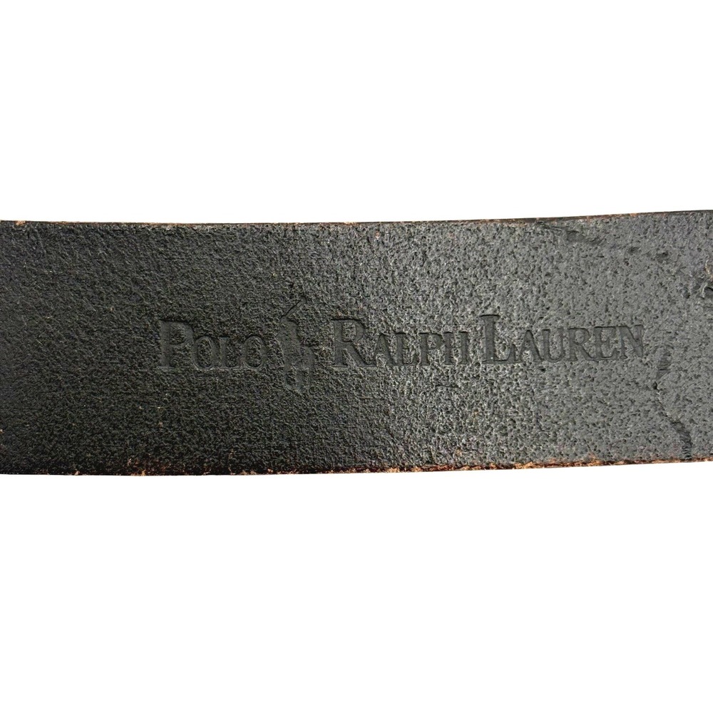 Polo Ralph Lauren Leather Belt Mens 38 Brown Square Silver Tone Buckle Pony - Picture 8 of 9